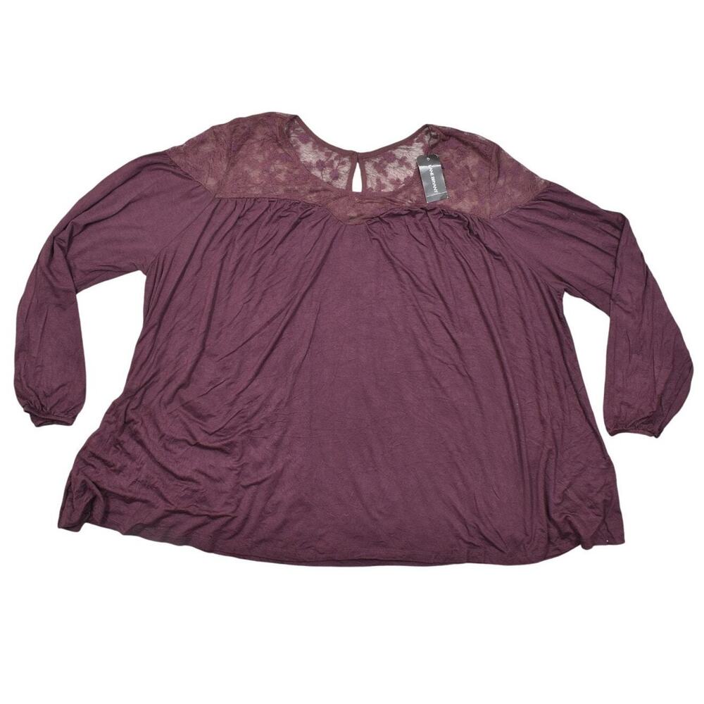 NEW Lane Bryant Red Blouse Plus Size 22/24 Rayon Long Sleeve Flare Lace